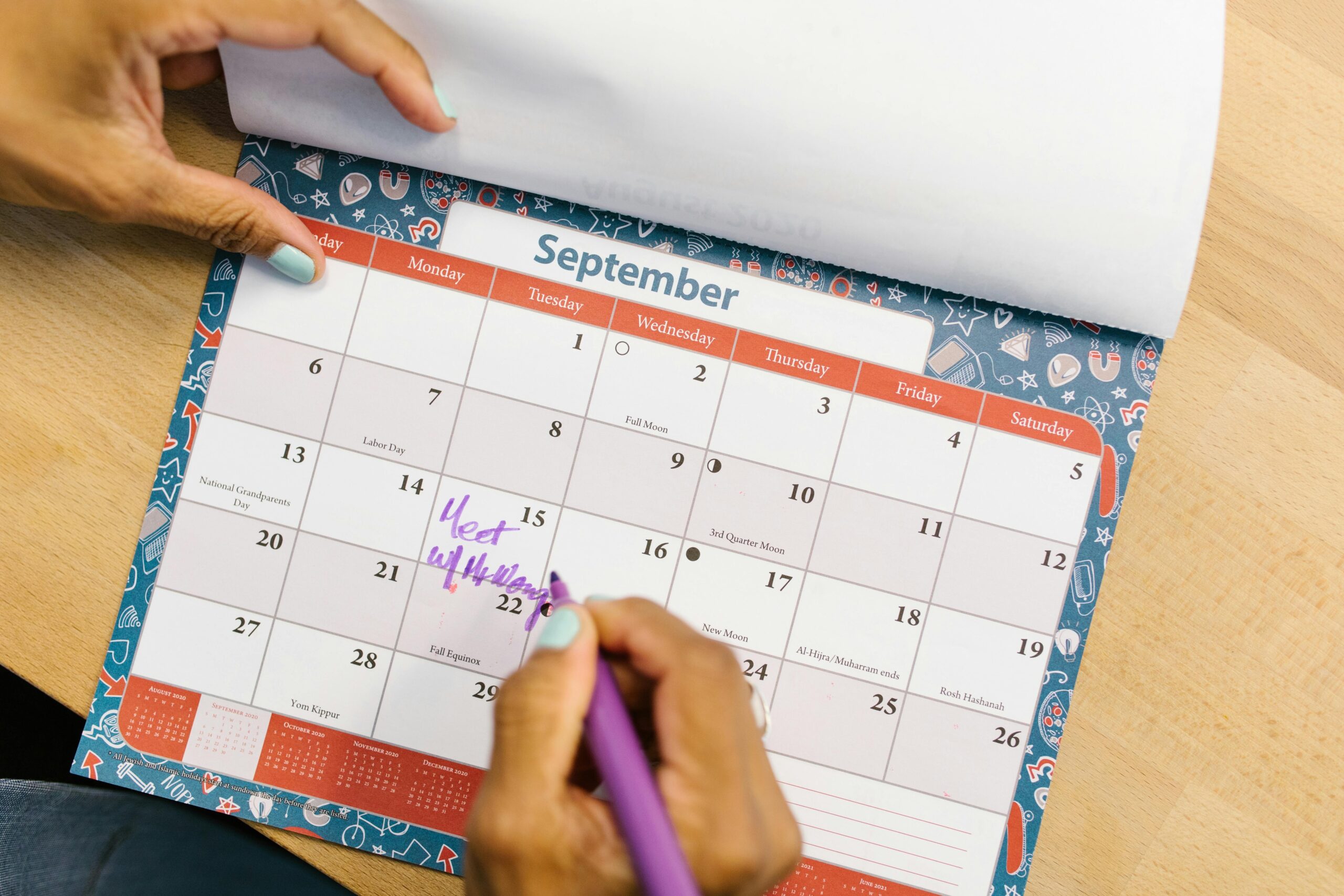 A balanced calendar with spaces for personal time and work tasks